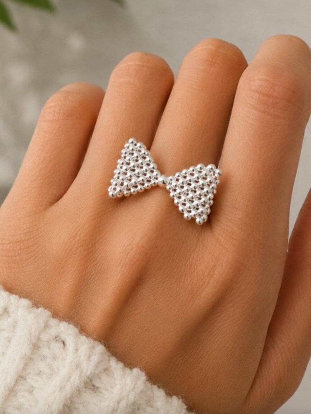 925 Sterling Silver Large Bow Ring Bow Statement Ring